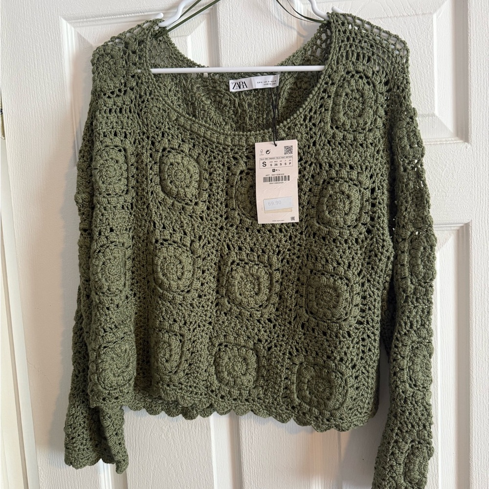 Zara Forest Green Crochet Sweater